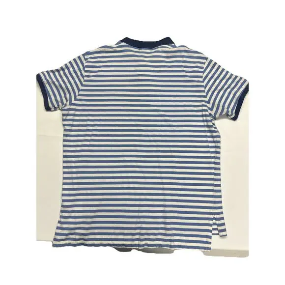 Polo Ralph Lauren Mens XL Short Sleeve Polo Shirt Blue Stripe Orange Logo Preppy - Picture 7 of 9
